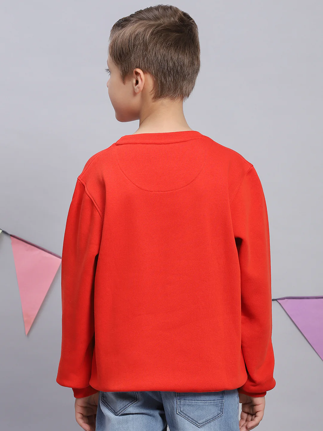 Boys Red Printed Round Neck Full Sleeve Sweatshirt - Image 5