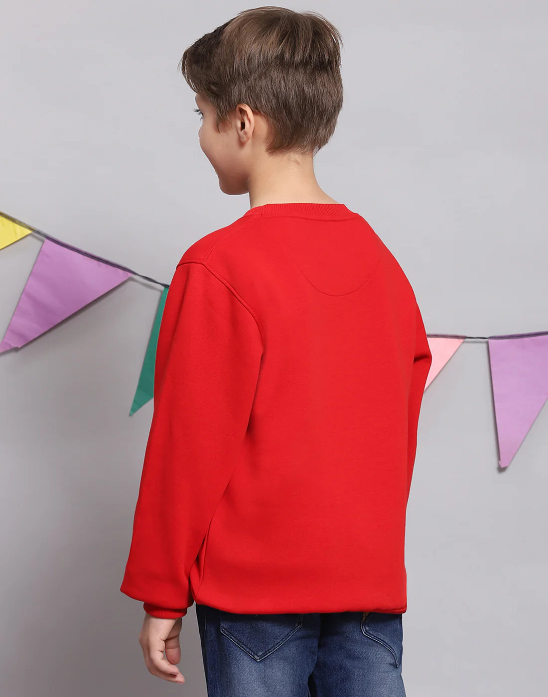 Boys Red Printed Round Neck Full Sleeve Sweatshirt - Image 5