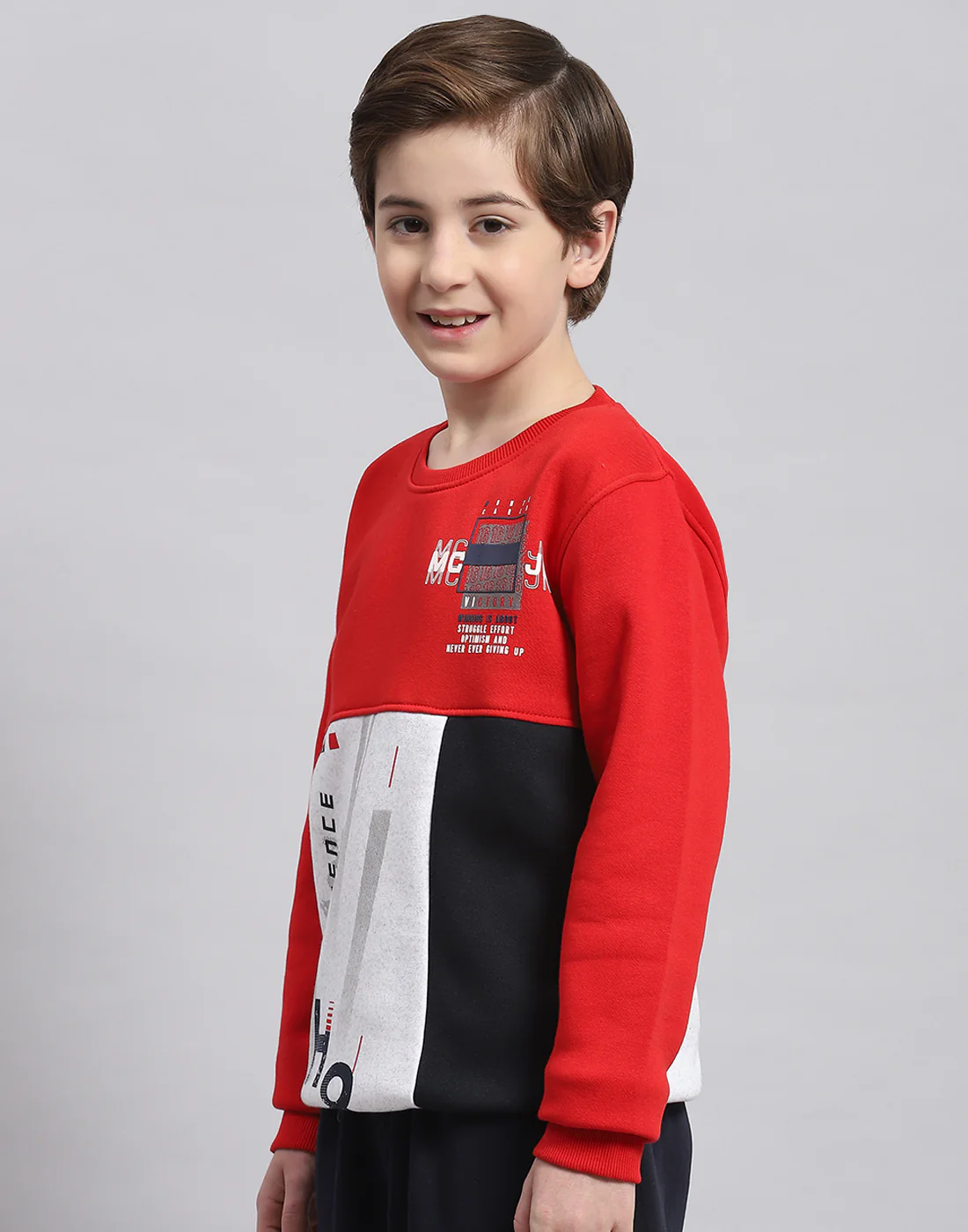 Boys Red Printed Round Neck Full Sleeve Sweatshirt - Image 3
