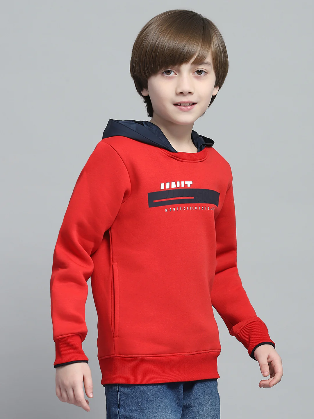 Boys Red Printed Round Neck Full Sleeve Sweatshirt - Image 4