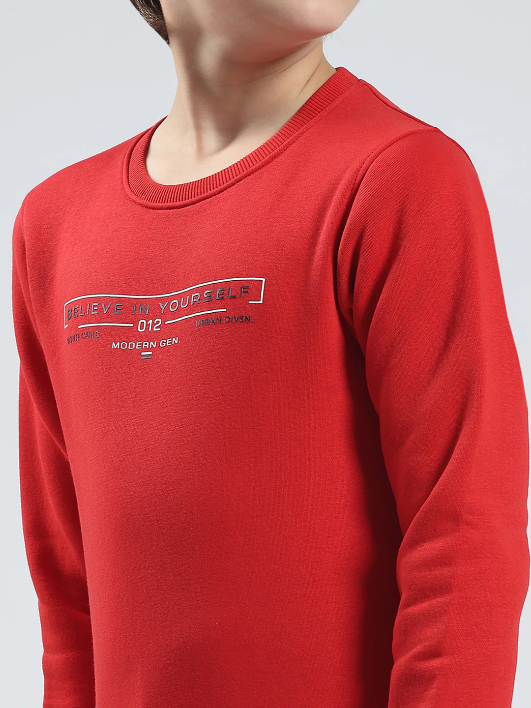 Boys Red Printed Round Neck Full Sleeve Sweatshirt - Image 7