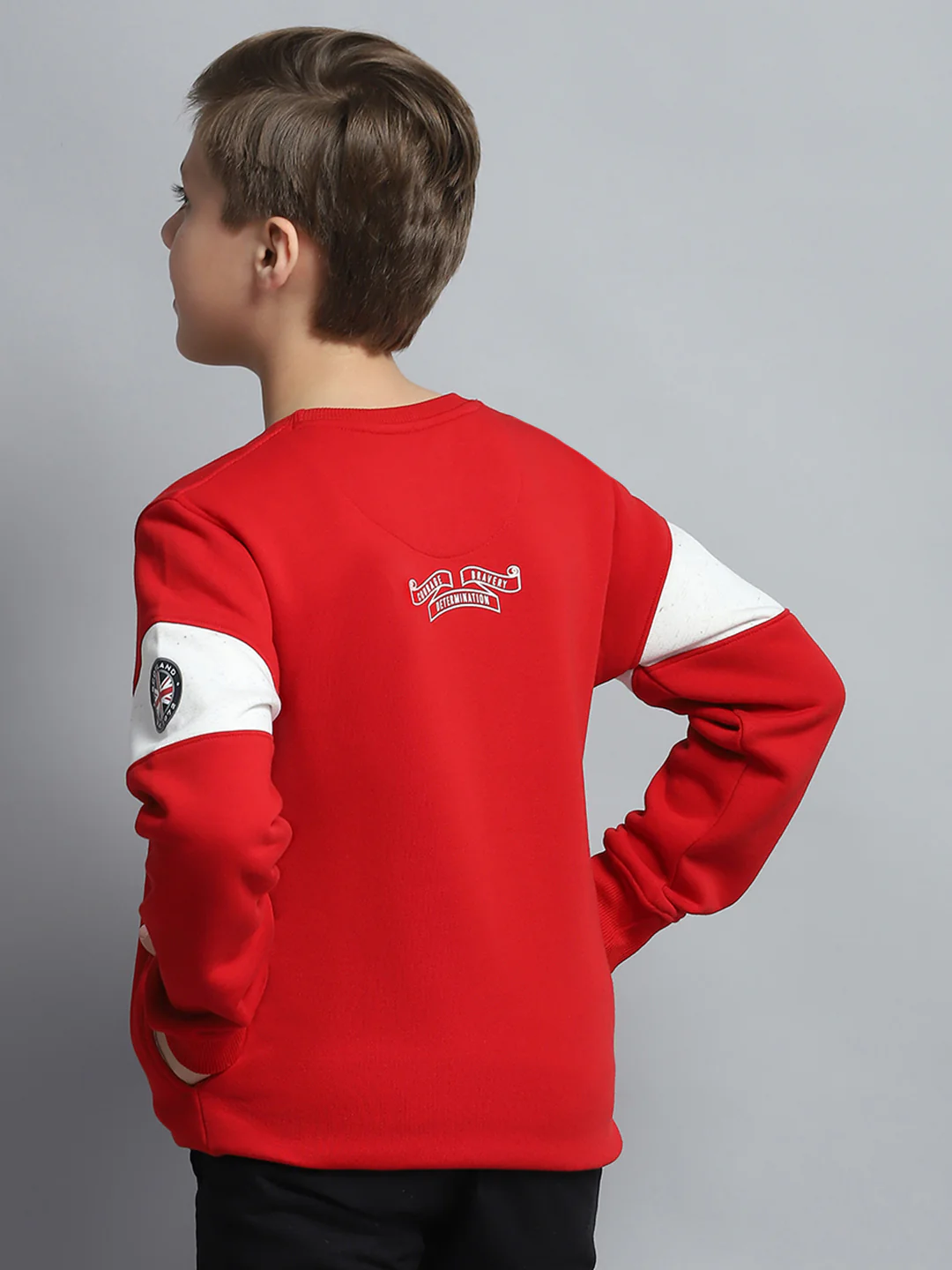 Boys Red Printed Round Neck Full Sleeve Sweatshirt - Image 5
