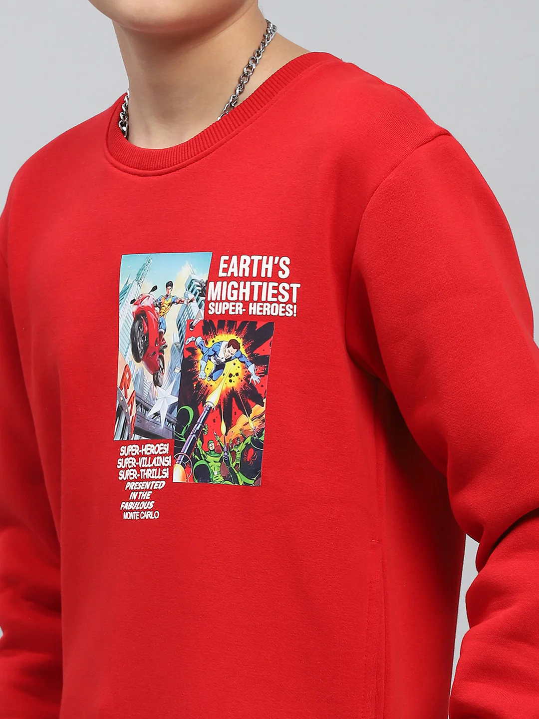 Boys Red Printed Round Neck Full Sleeve Sweatshirt - Image 6