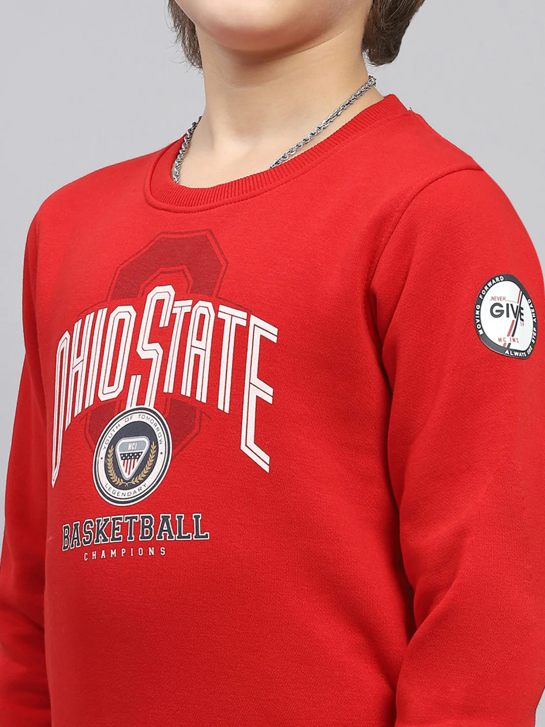 Boys Red Printed Round Neck Full Sleeve Sweatshirt - Image 7
