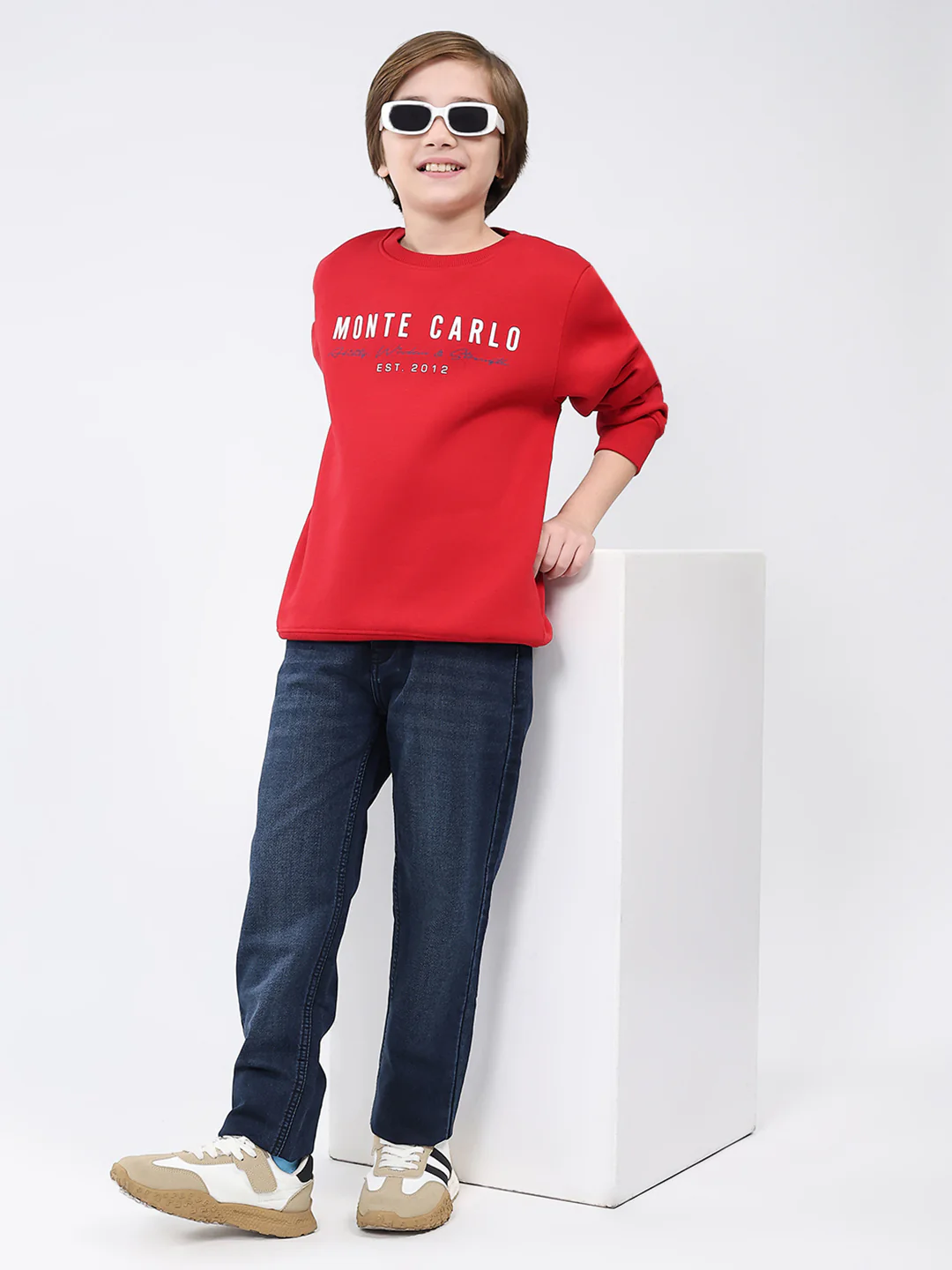 Boys Red Printed Round Neck Full Sleeve Sweatshirt - Image 2