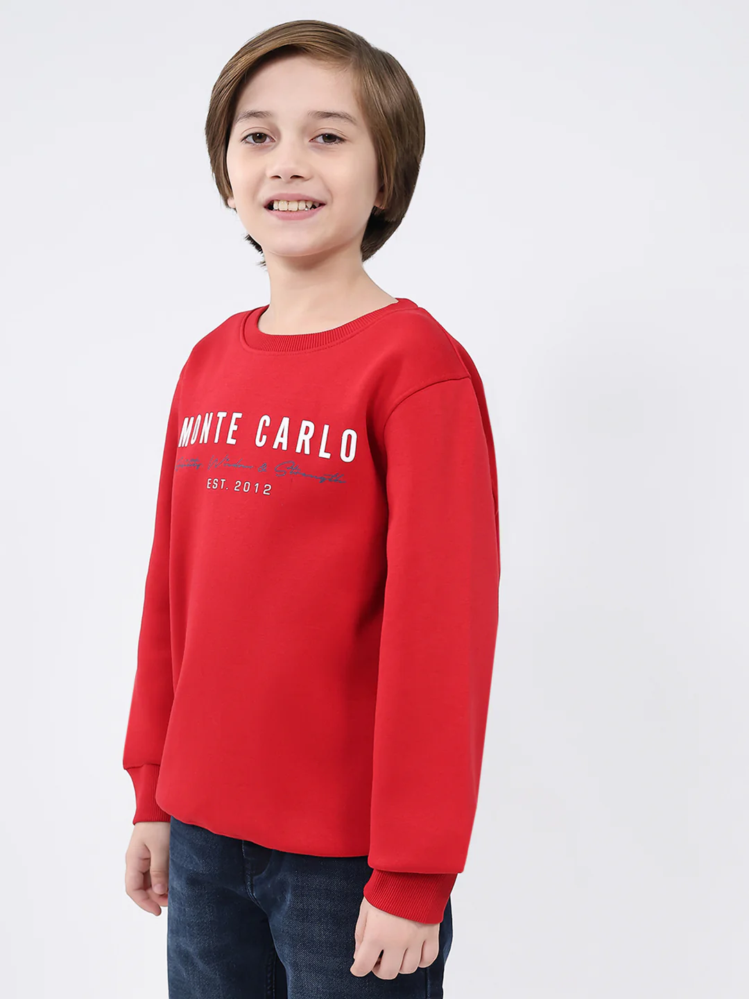 Boys Red Printed Round Neck Full Sleeve Sweatshirt - Image 3