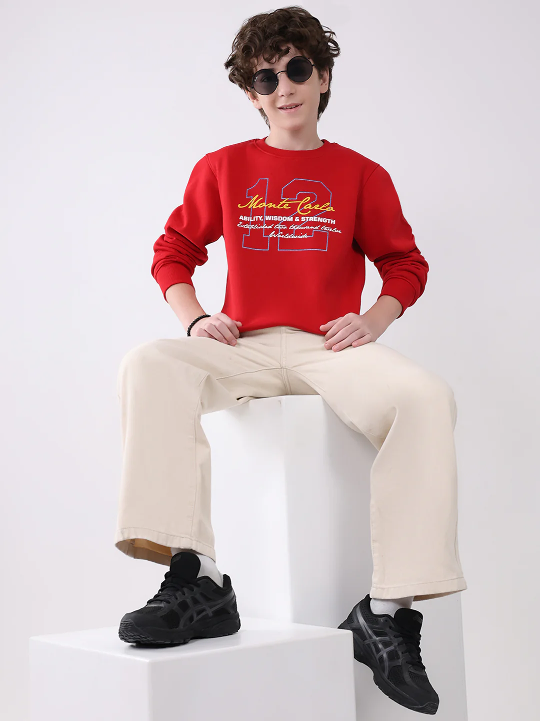 Boys Red Printed Round Neck Full Sleeve Sweatshirt - Image 2