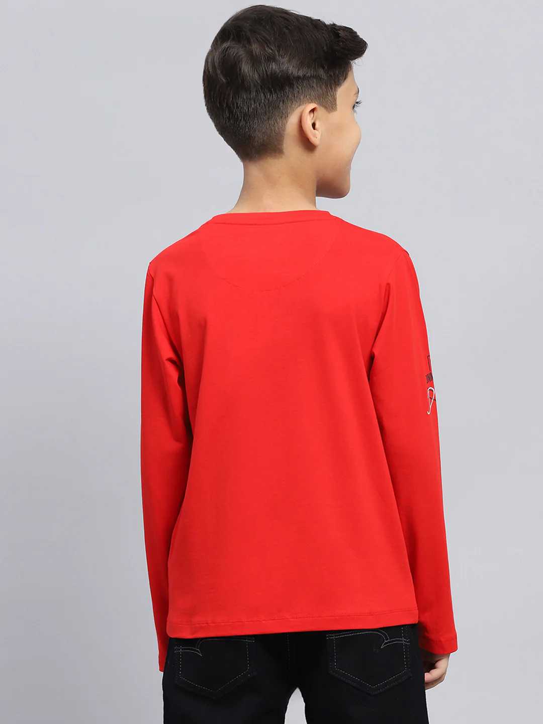 Boys Red Printed Round Neck Full Sleeve T-Shirt - Image 5