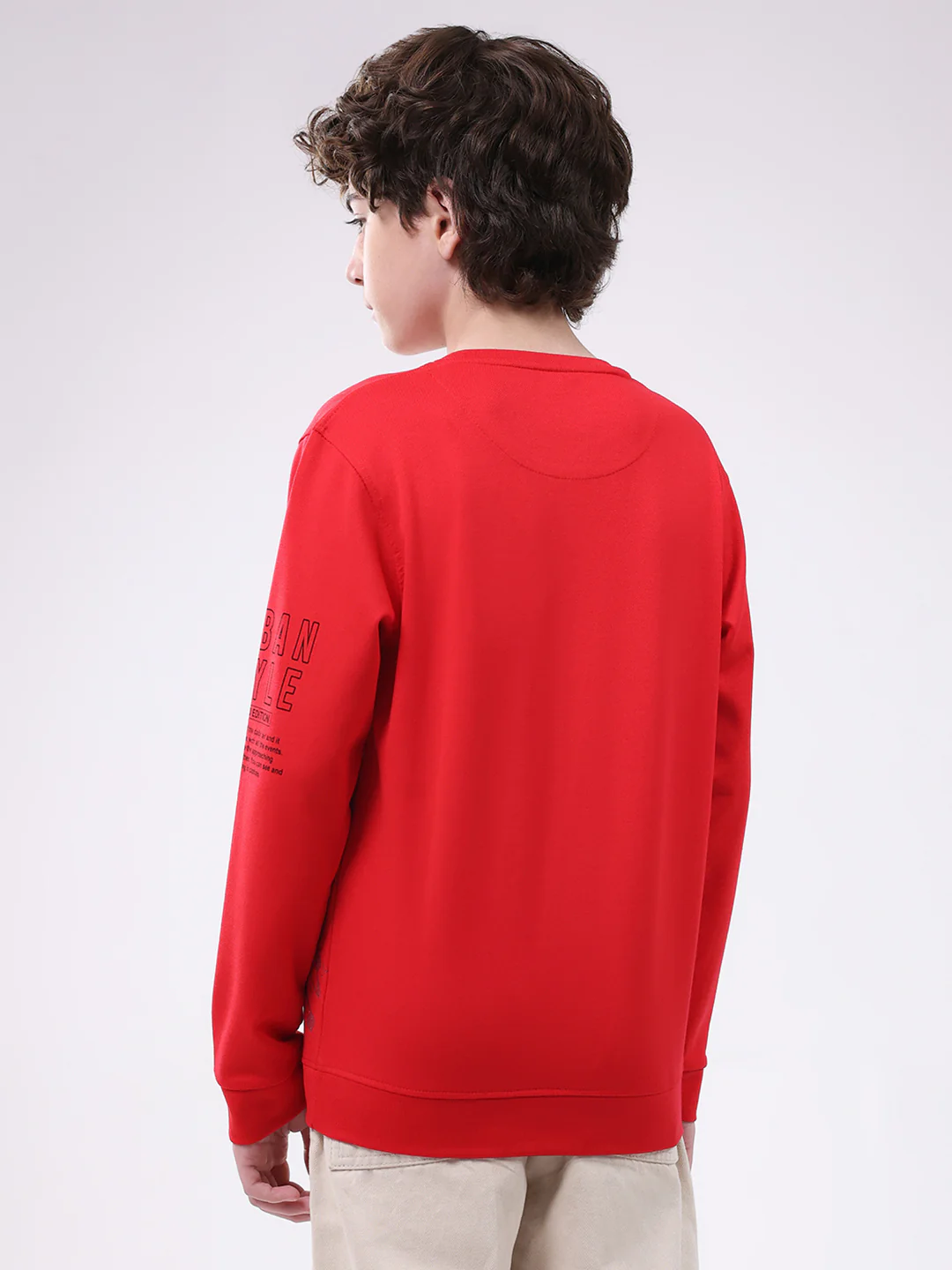 Boys Red Printed Round Neck Full Sleeve Winter T-Shirt - Image 5