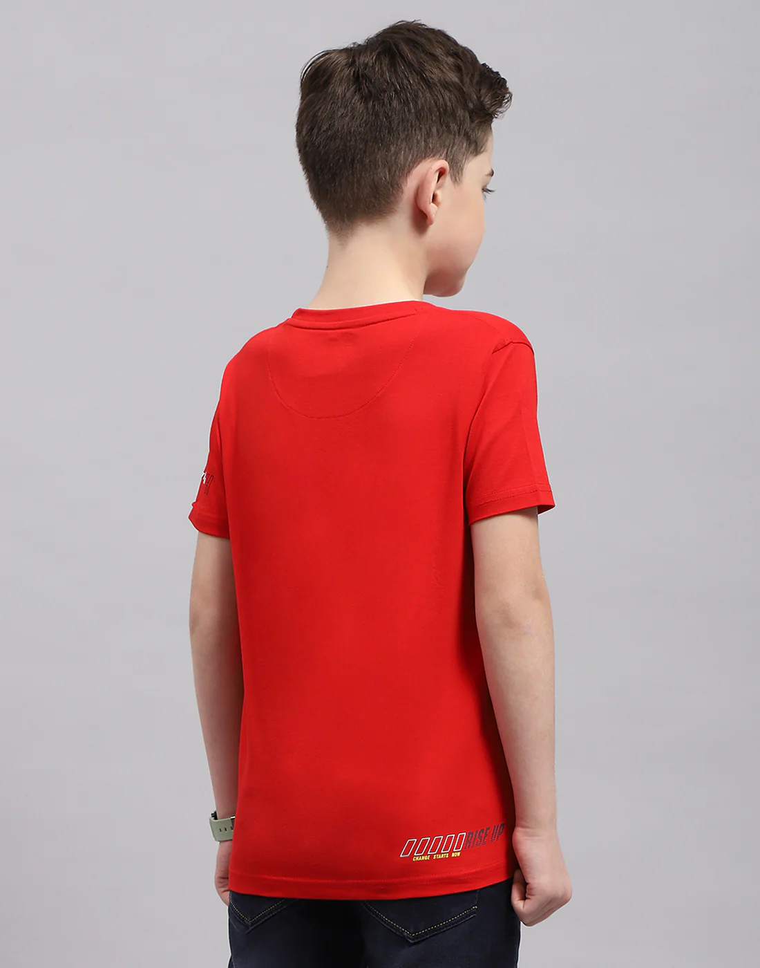 Boys Red Printed Round Neck Half Sleeve T-Shirt - Image 5