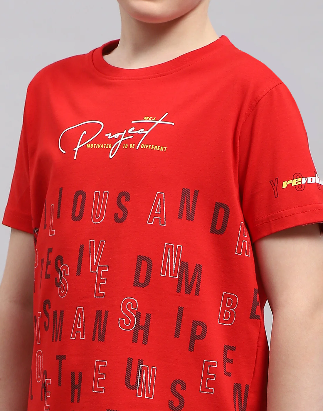 Boys Red Printed Round Neck Half Sleeve T-Shirt - Image 6
