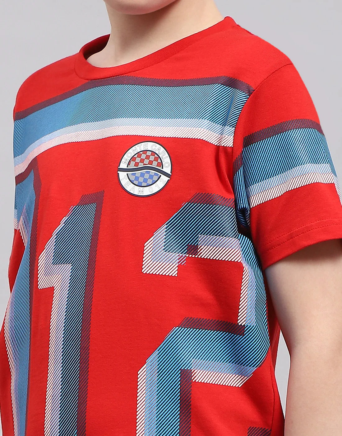 Boys Red Printed Round Neck Half Sleeve T-Shirt - Image 6