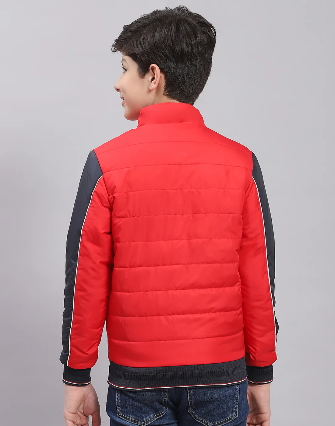 Boys Red Printed Stand Collar Full Sleeve Boys Jacket - Image 5