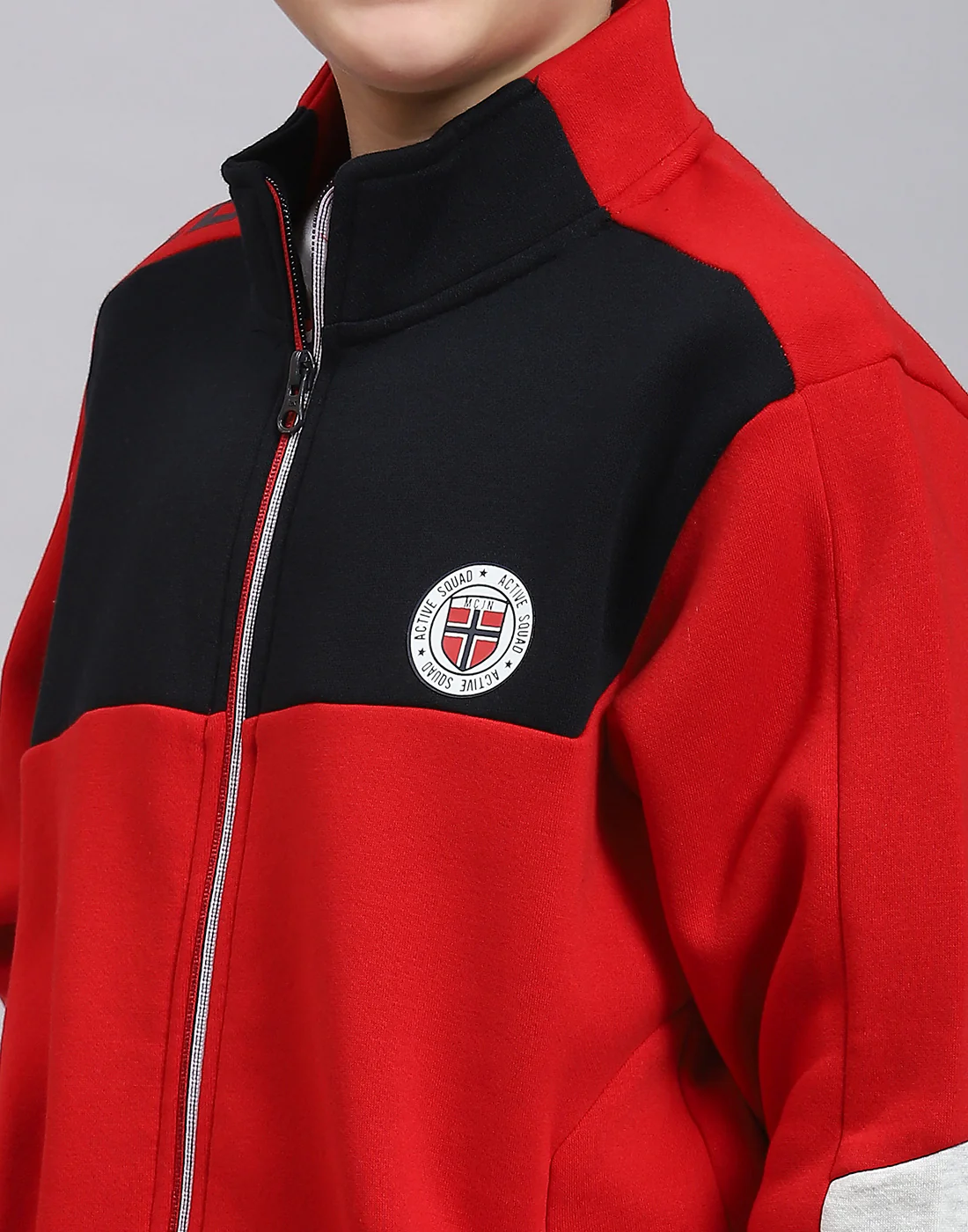 Boys Red Printed Stand Collar Full Sleeve Tracksuit - Image 7
