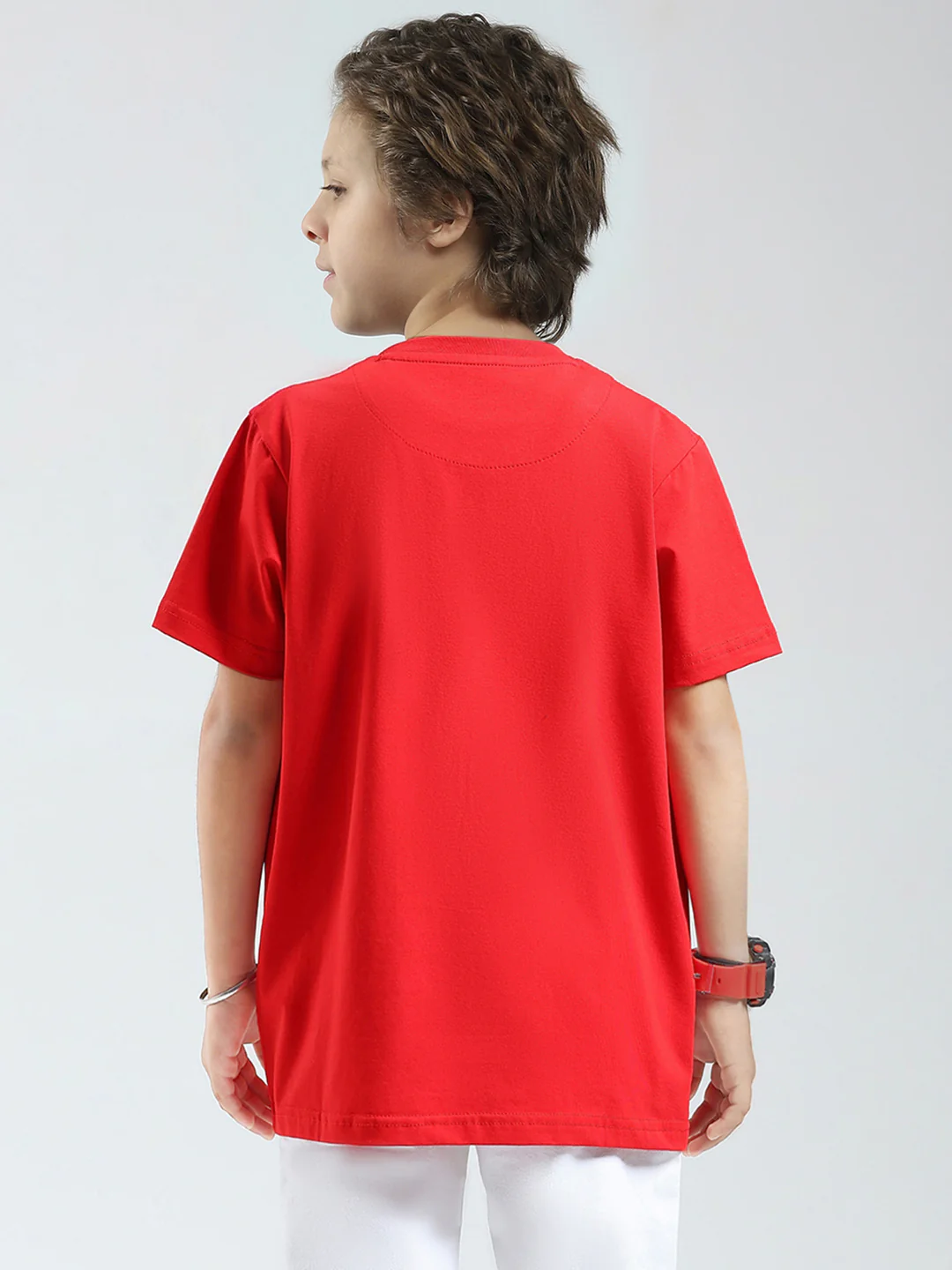 Boys Red Printed Round Neck Half Sleeve T-Shirt - Image 5
