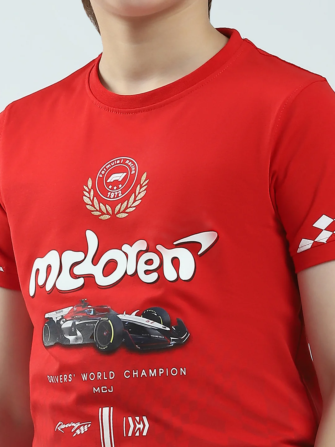 Boys Red Printed Round Neck Half Sleeve T-Shirt - Image 6