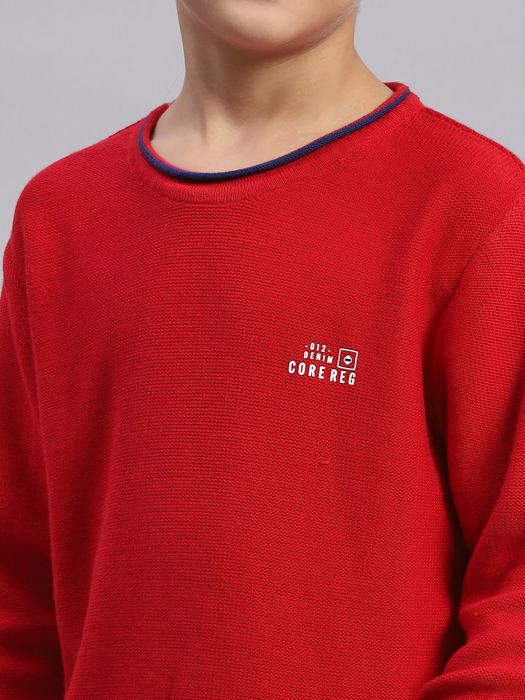 Boys Red Solid Round Neck Full Sleeve Sweater - Image 7