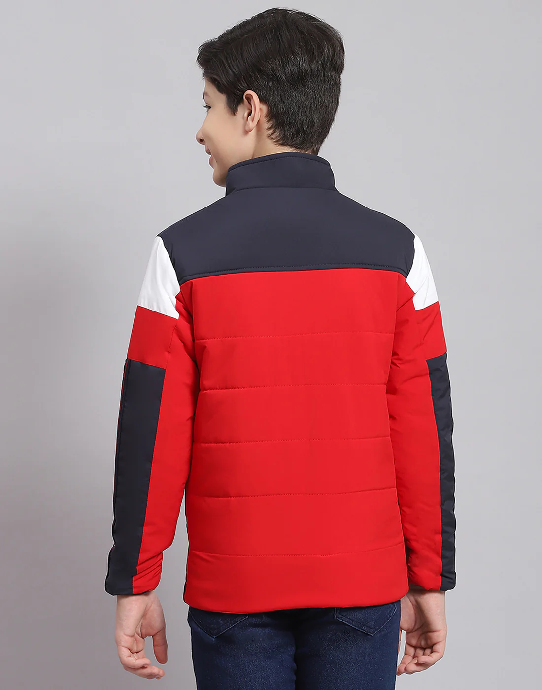 Boys Red Solid Stand Collar Full Sleeve Boys Jacket - Image 5