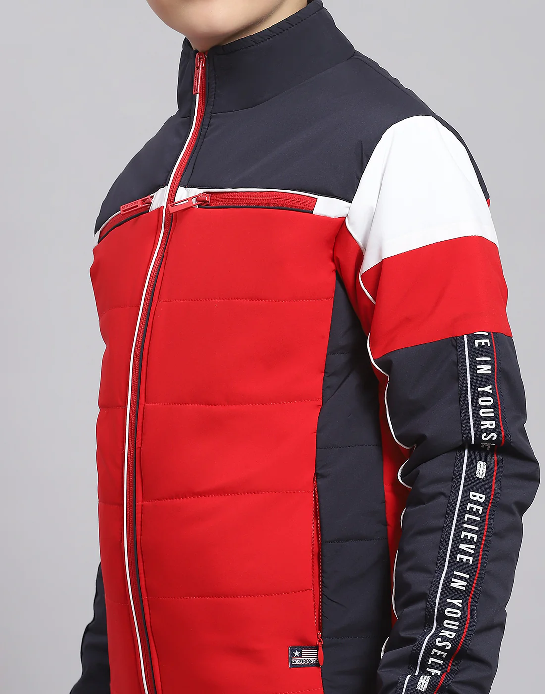 Boys Red Solid Stand Collar Full Sleeve Boys Jacket - Image 6