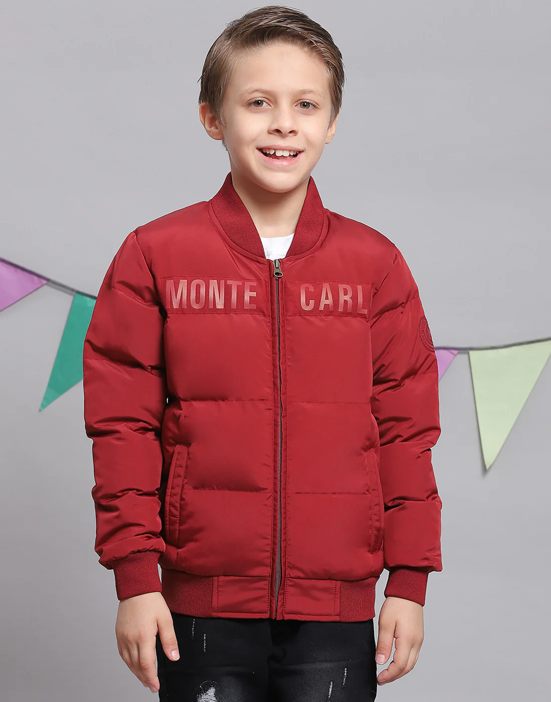 Boys Red Solid Stand Collar Full Sleeve Boys Jacket - Image 3