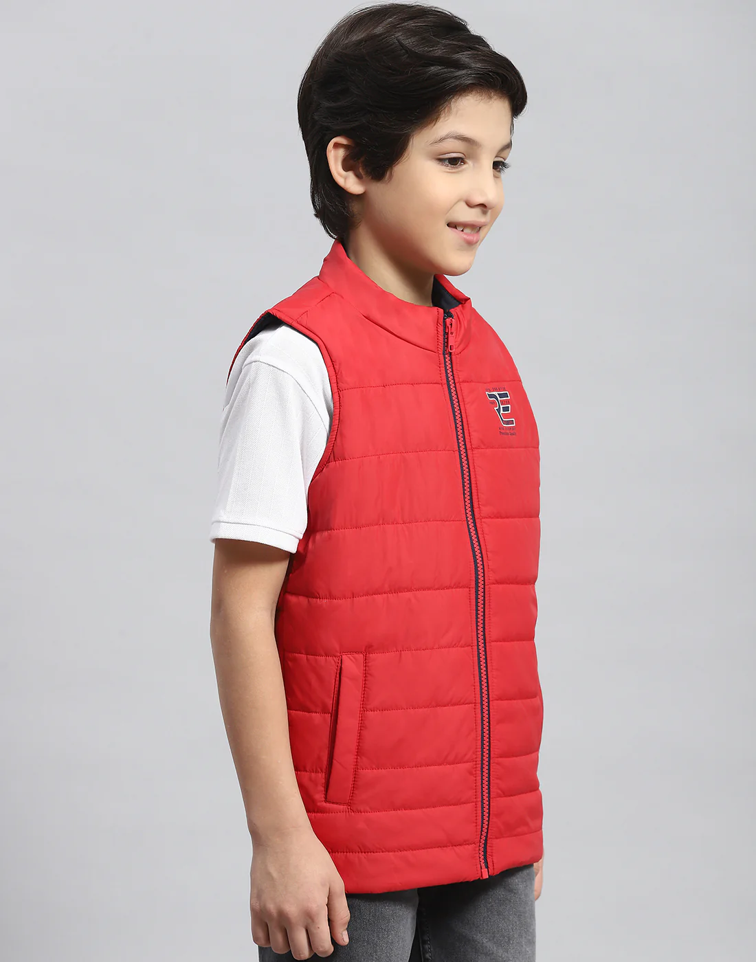 Boys Red Solid Stand Collar Sleeveless Boys Jacket - Image 4