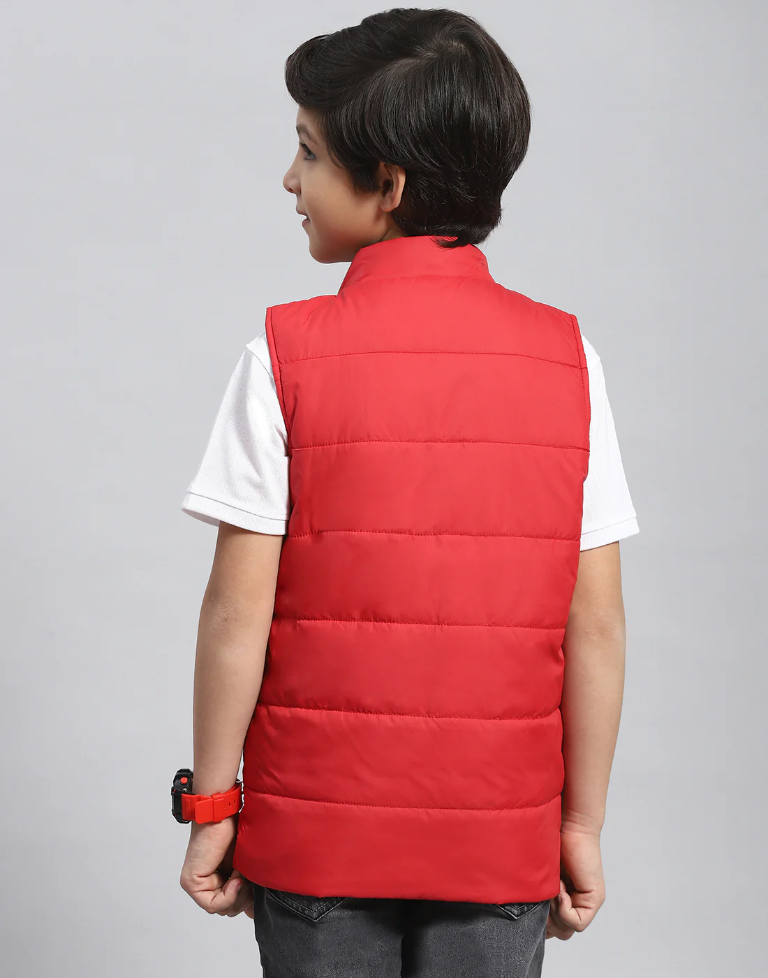 Boys Red Solid Stand Collar Sleeveless Boys Jacket - Image 5