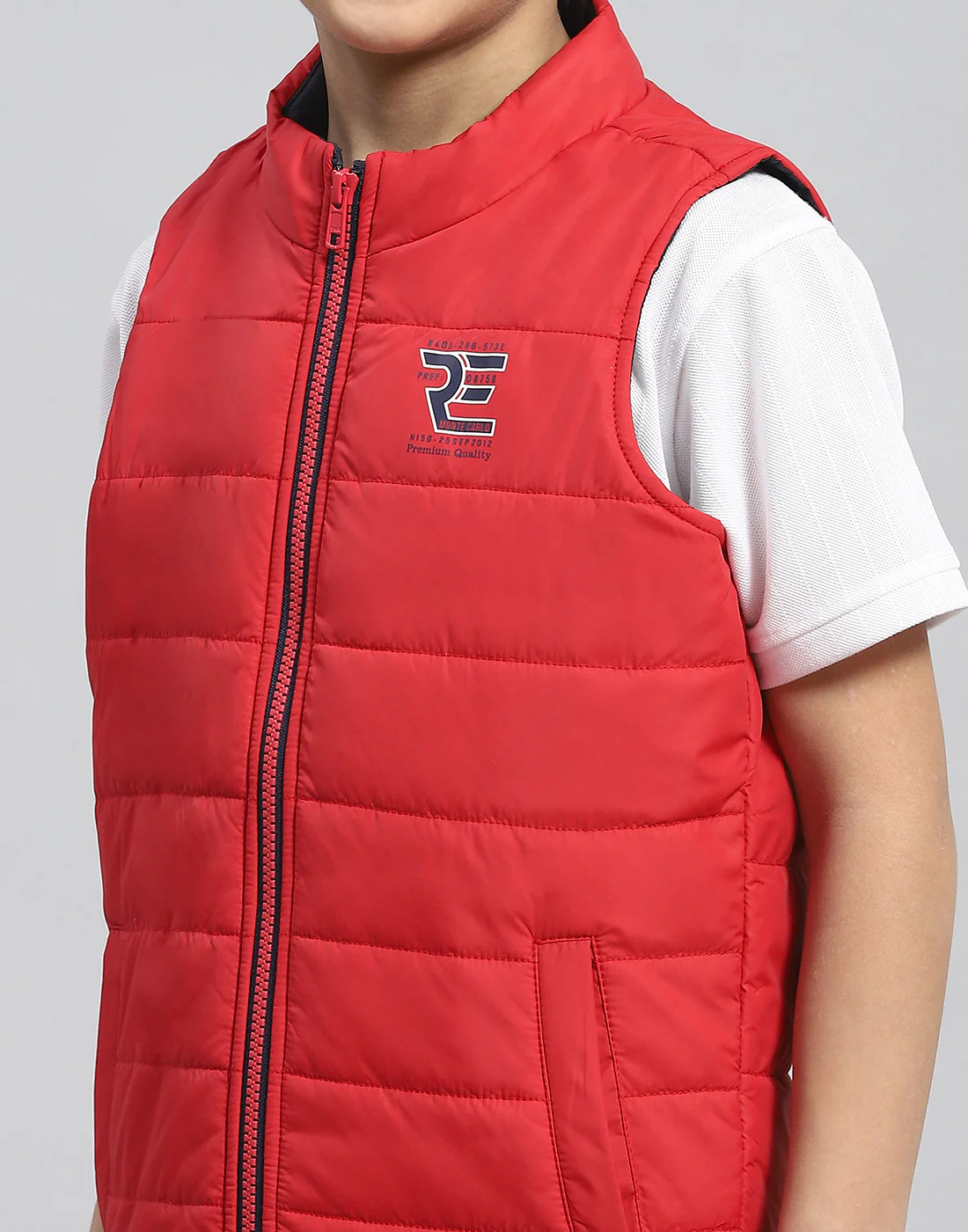 Boys Red Solid Stand Collar Sleeveless Boys Jacket - Image 7