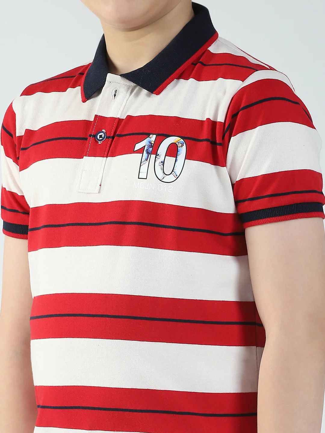 Boys Red Stripe Collar Half Sleeve T-Shirt - Image 6