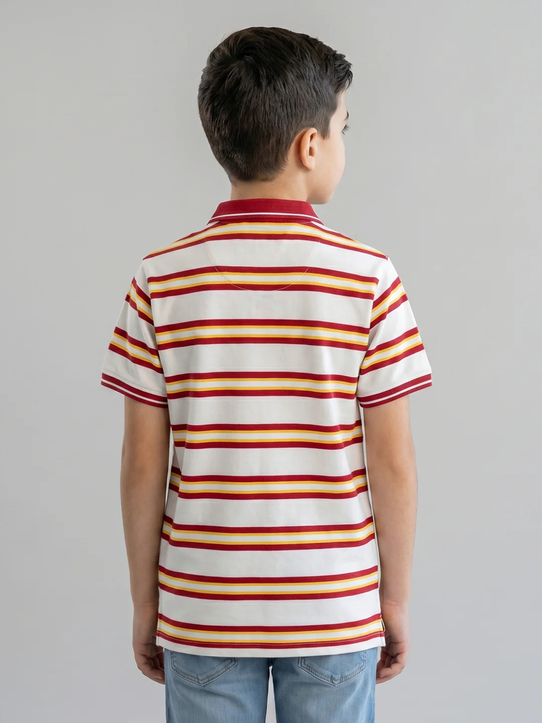 Boys Red Stripe Collar Half Sleeve T-Shirt - Image 4