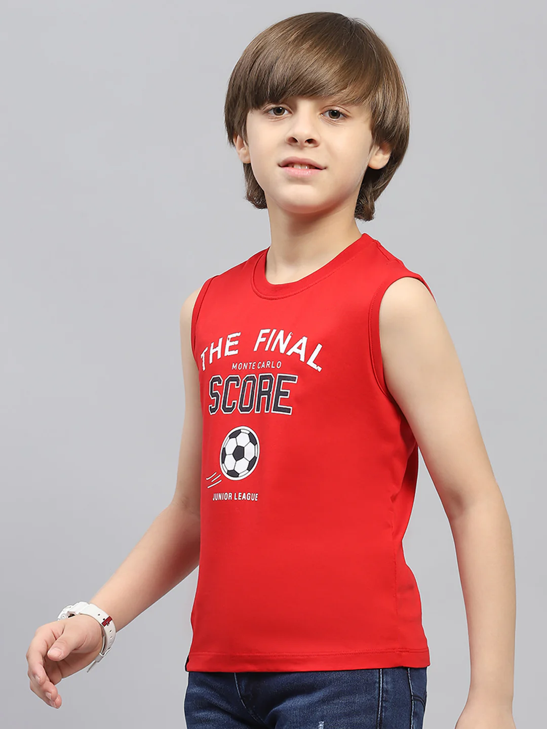 Boys Red & White Printed Round Neck Sleeveless T-Shirt (Pack of 2) - Image 4