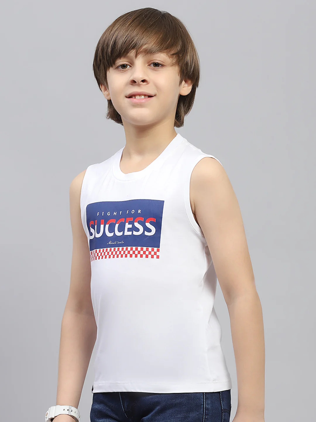 Boys Red & White Printed Round Neck Sleeveless T-Shirt (Pack of 2) - Image 9