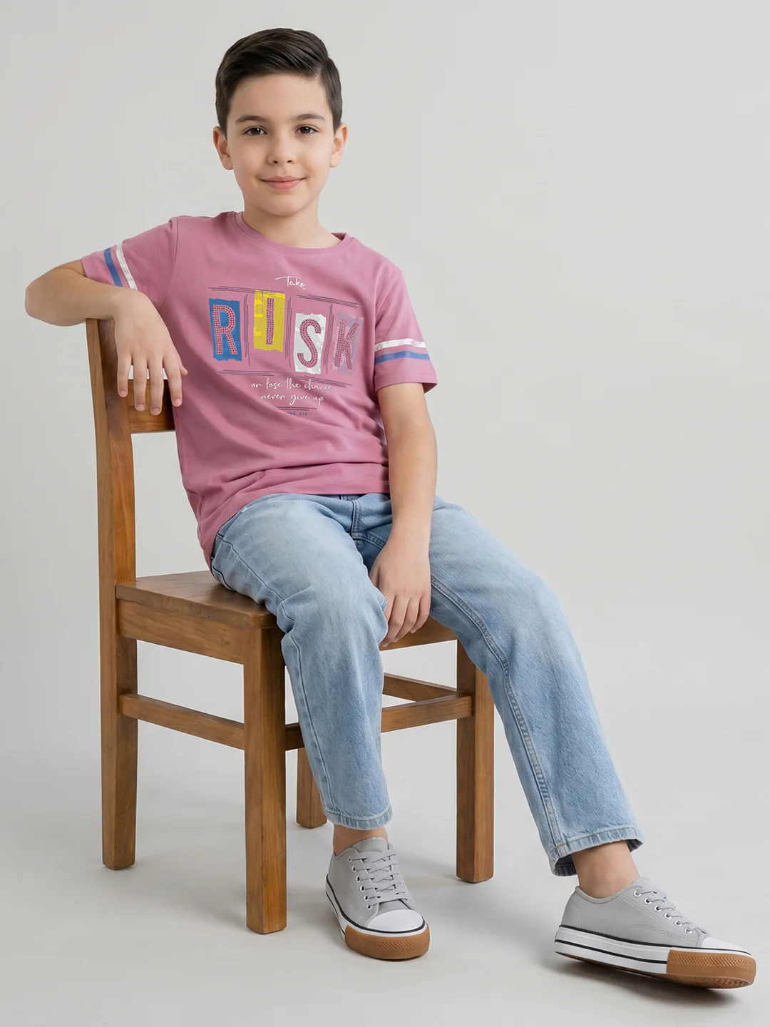 Boys Rose Red Printed Round Neck Half Sleeve T-Shirt - Image 5