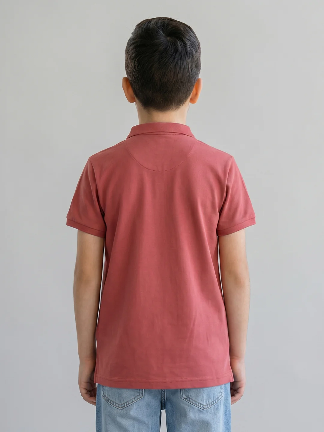 Boys Rose Red Solid Henley Neck Half Sleeve T-Shirt - Image 4