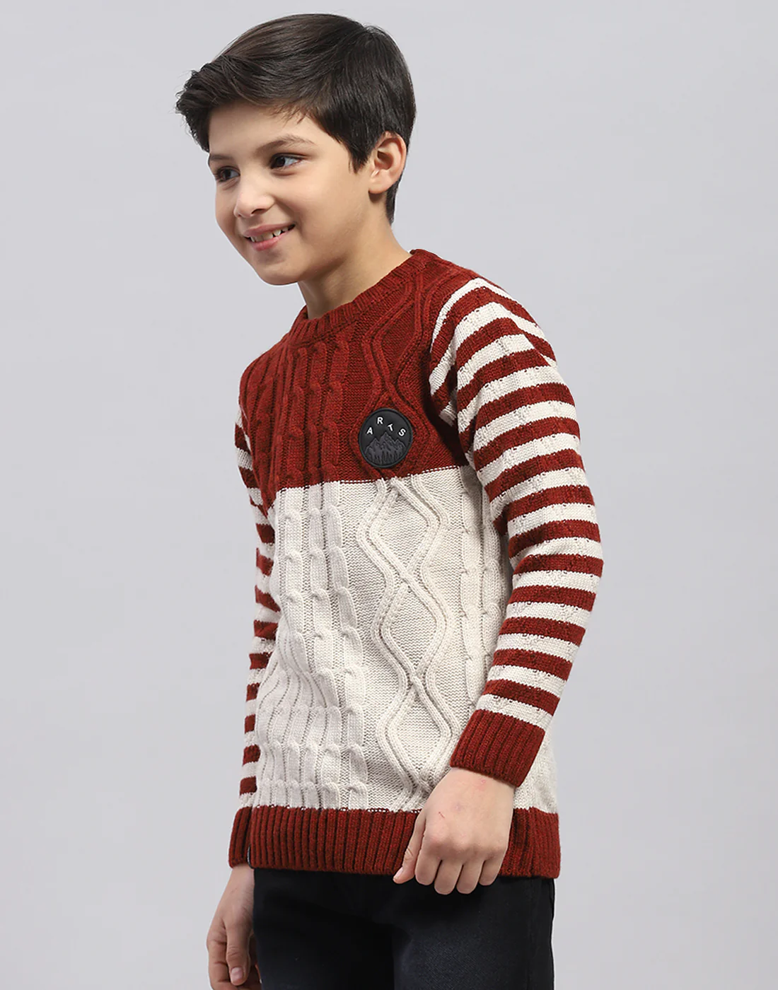 Boys Rust Cable Round Neck Full Sleeve Pullover - Image 3