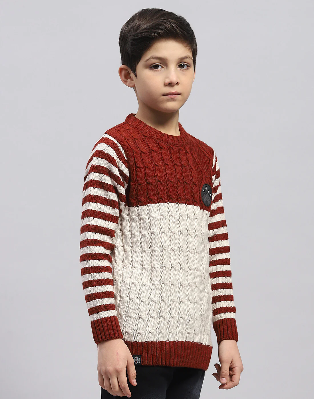 Boys Rust Cable Round Neck Full Sleeve Pullover - Image 4