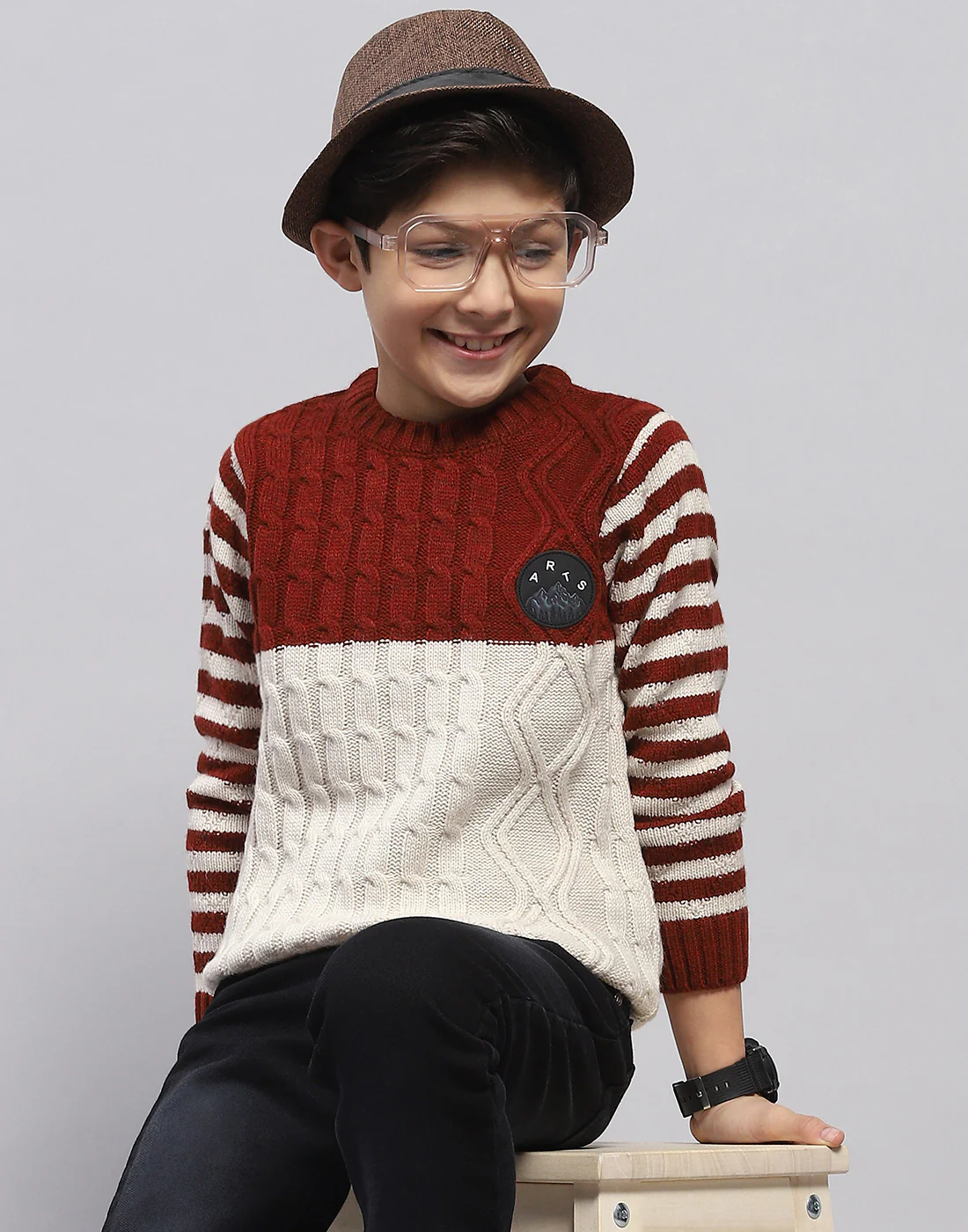 Boys Rust Cable Round Neck Full Sleeve Pullover - Image 6