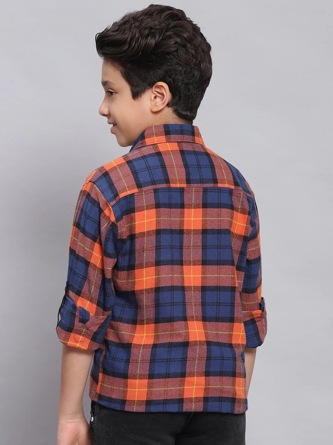 Boys Rust Check Spread Collar Full Sleeve Shirts - Image 5