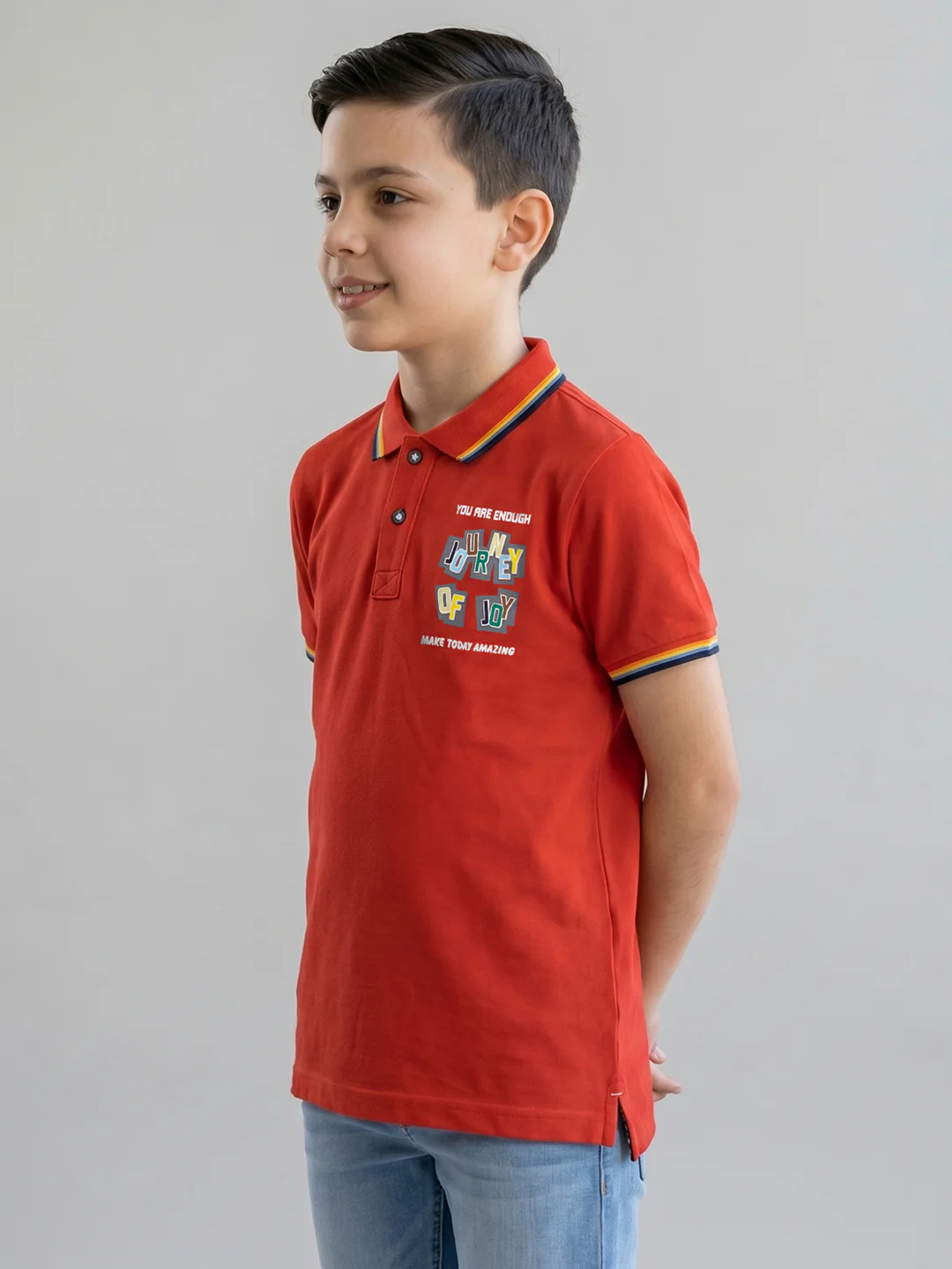 Boys Rust Printed Collar Half Sleeve T-Shirt - Image 3