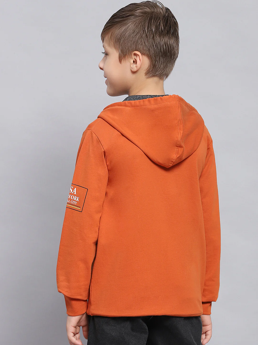 Boys Rust Printed Hooded Full Sleeve Sweatshirt - Image 5