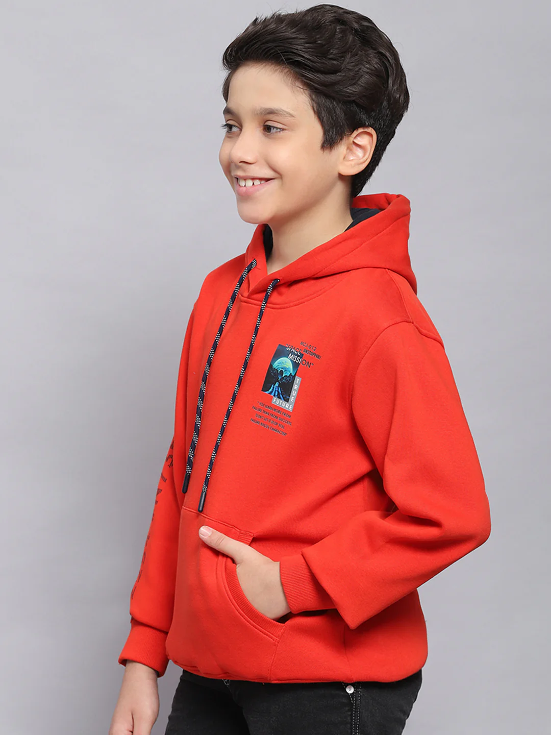 Boys Rust Printed Hooded Full Sleeve Sweatshirt - Image 3