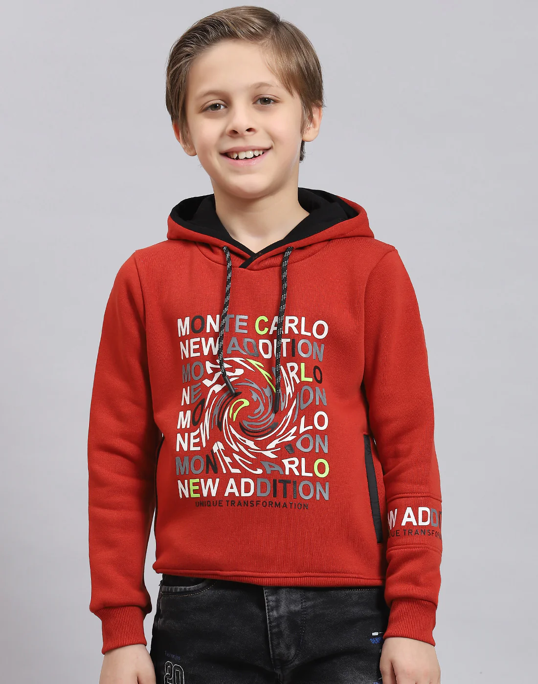 Boys Rust Printed Hooded Full Sleeve Sweatshirt - Image 2