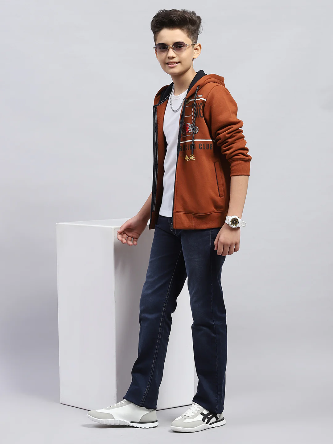 Boys Rust Printed Hooded Full Sleeve Sweatshirt - Image 2