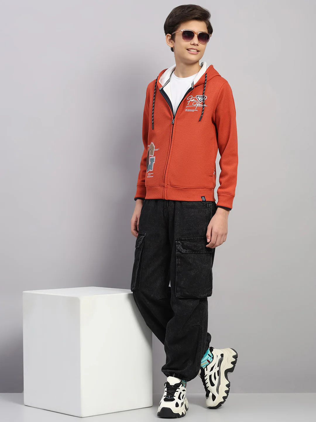 Boys Rust Printed Hooded Full Sleeve Sweatshirt - Image 2
