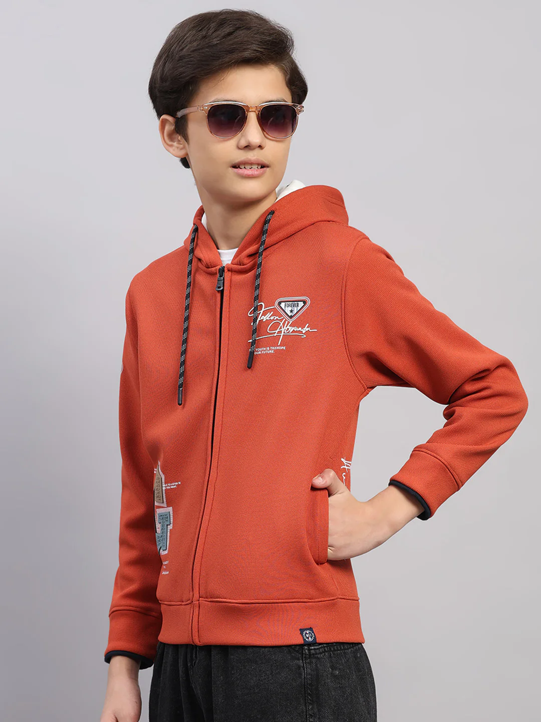 Boys Rust Printed Hooded Full Sleeve Sweatshirt - Image 3