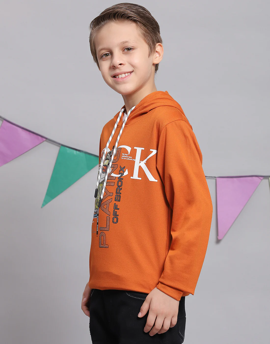 Boys Rust Printed Hooded Full Sleeve T-Shirts - Image 4