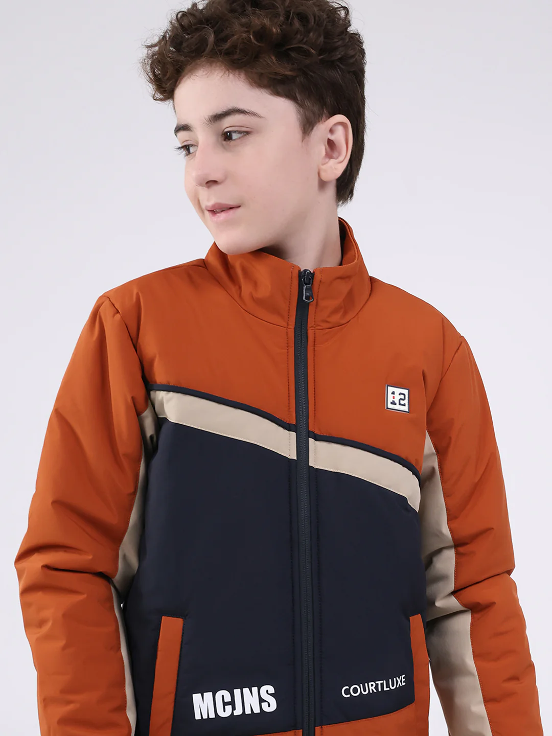 Boys Rust Printed Mock Neck Full Sleeve Jacket - Image 6