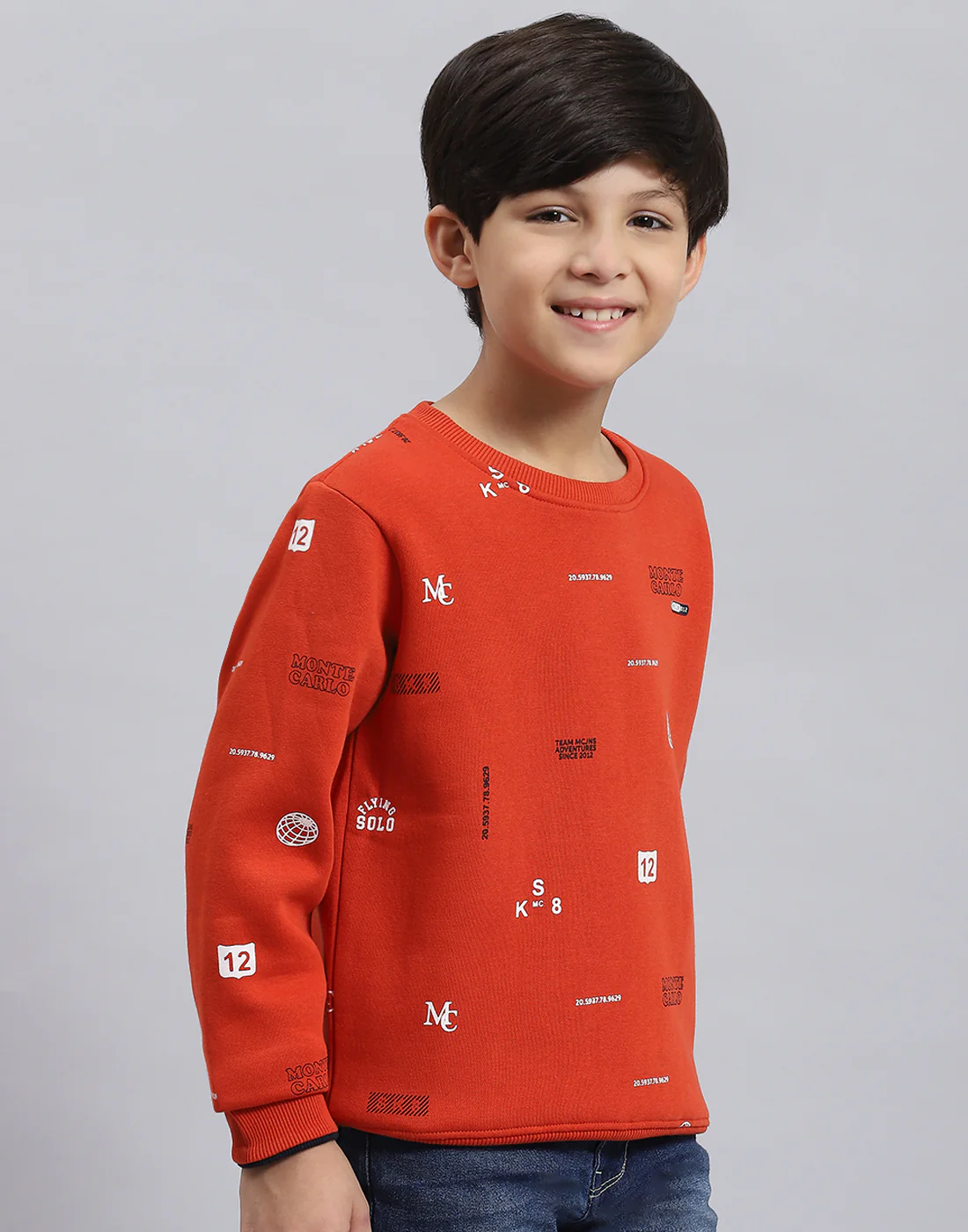 Boys Rust Printed Round Neck Full Sleeve Sweatshirt - Image 4