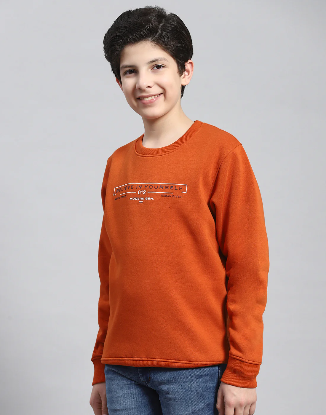 Boys Rust Printed Round Neck Full Sleeve Sweatshirt - Image 3