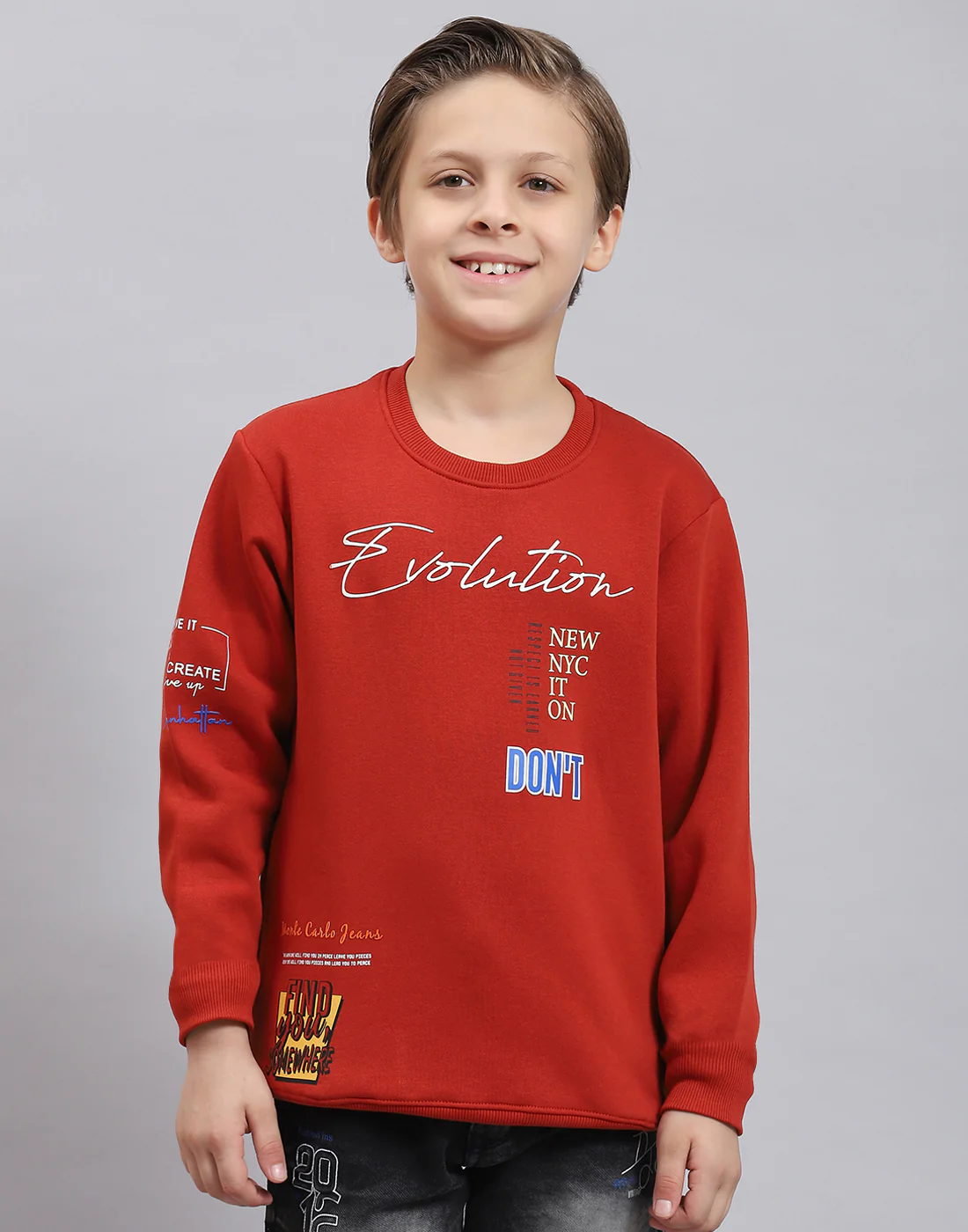 Boys Rust Printed Round Neck Full Sleeve Sweatshirt - Image 2