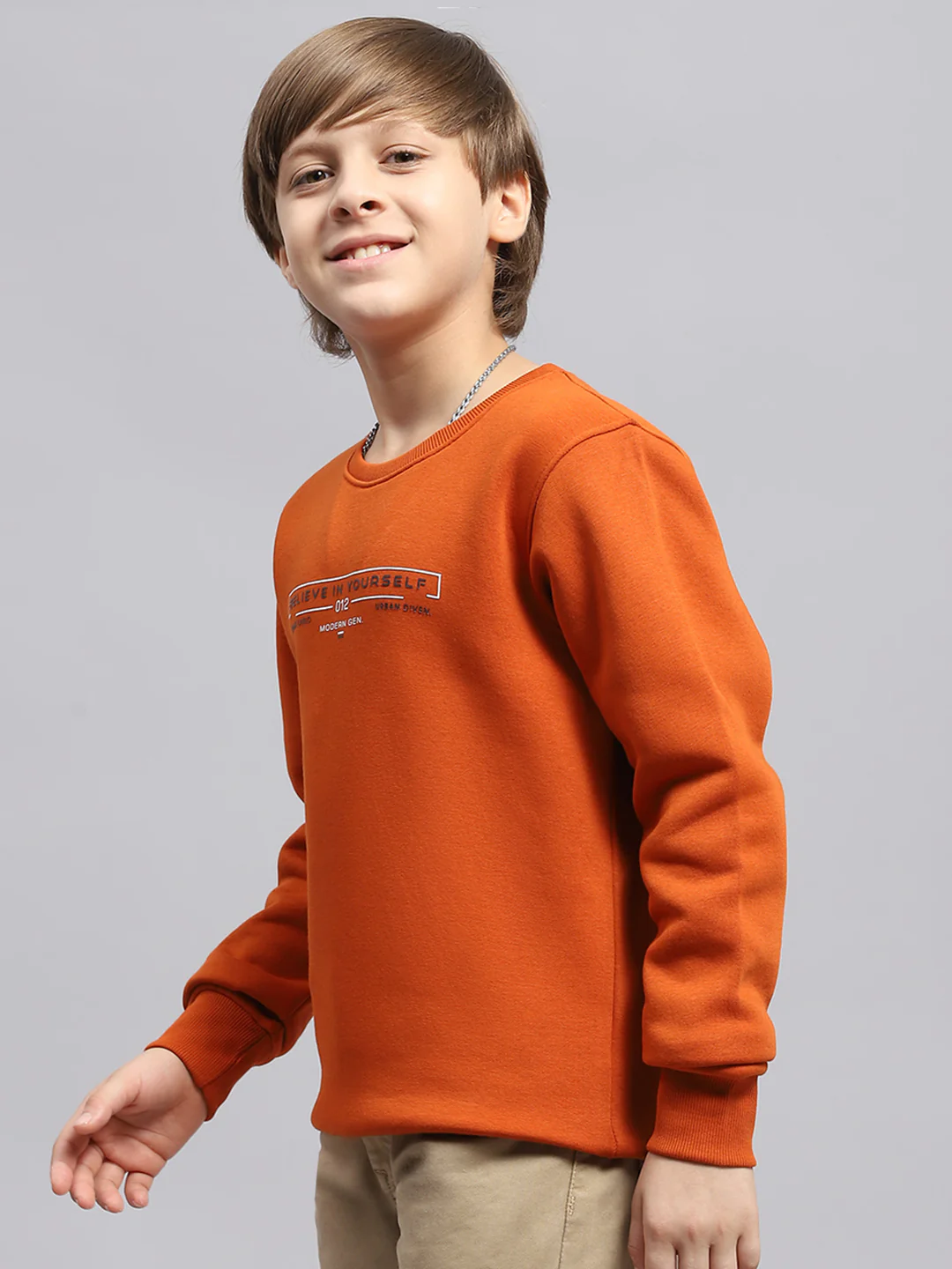 Boys Rust Printed Round Neck Full Sleeve Sweatshirt - Image 3